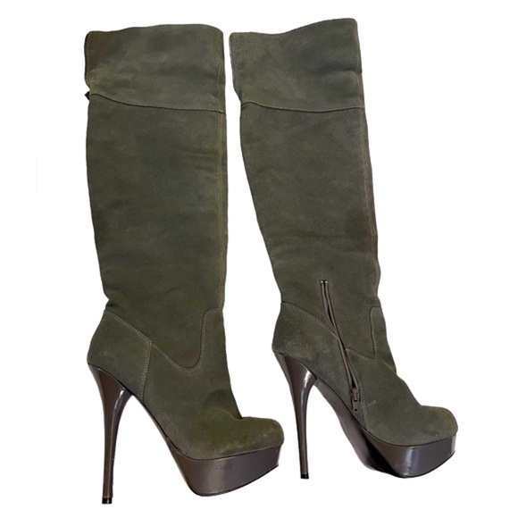 Steve Madden Boots ‘Calgarry’ Vintage Grey Suede Over-the-Knee Platforms - EUC - Picture 7 of 16